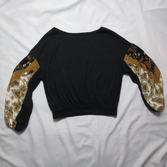 NWT FREE PEOPLE womens SHIRT boho BLACK blouse TOP ribbed CROPPED size M - Picture 15 of 16